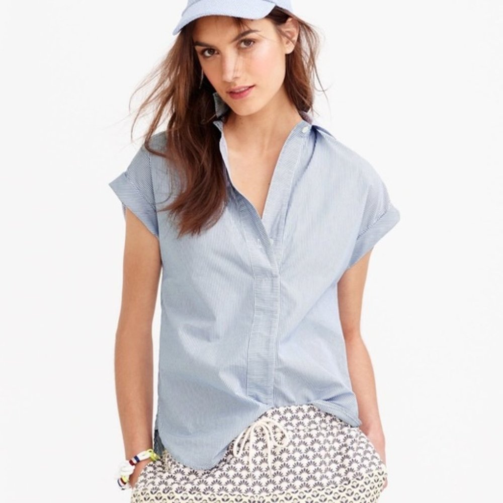 J. Crew Stripe Short Sleeve Popover